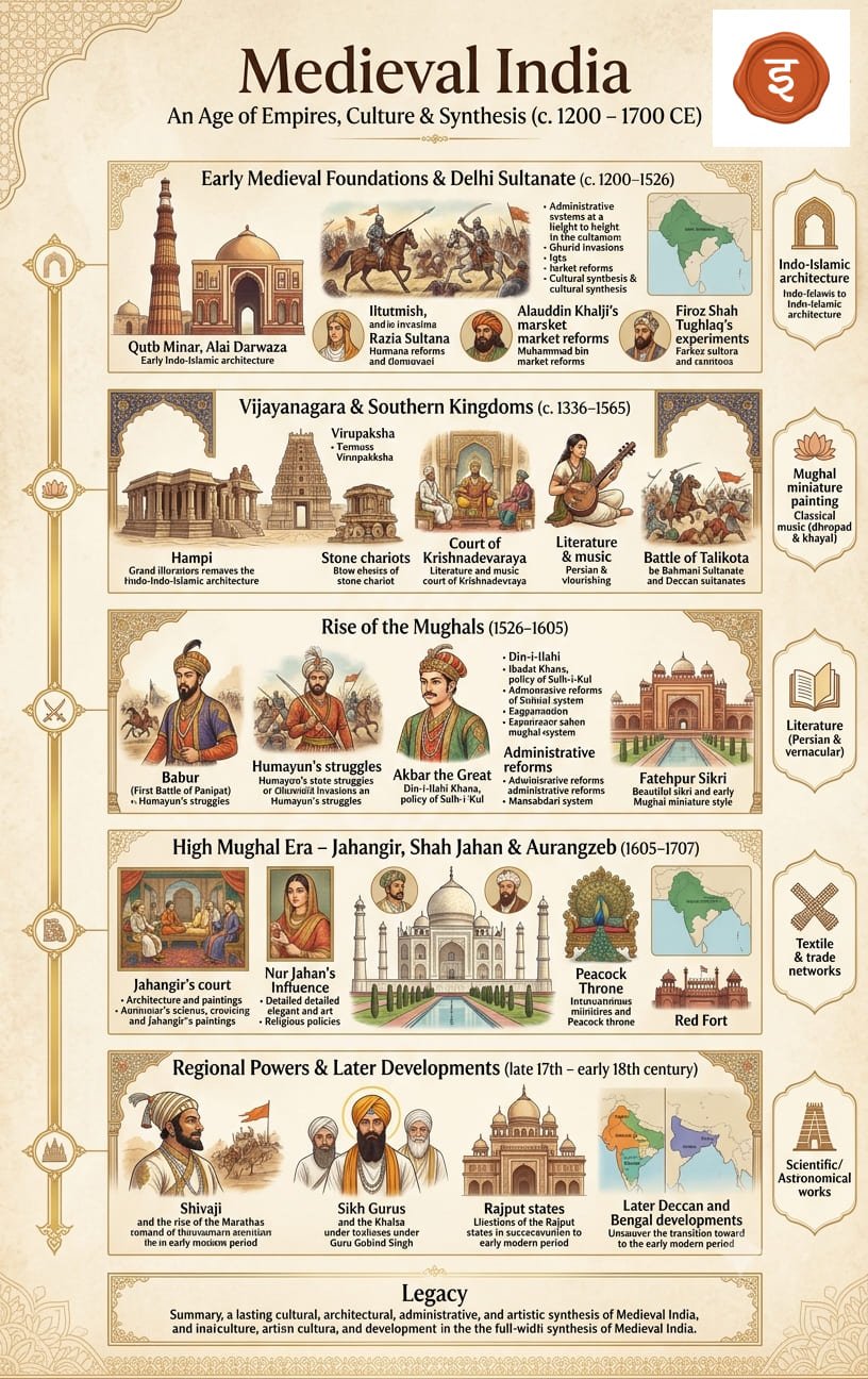 Medieval India Infographic — The Whole Era on One Sheet