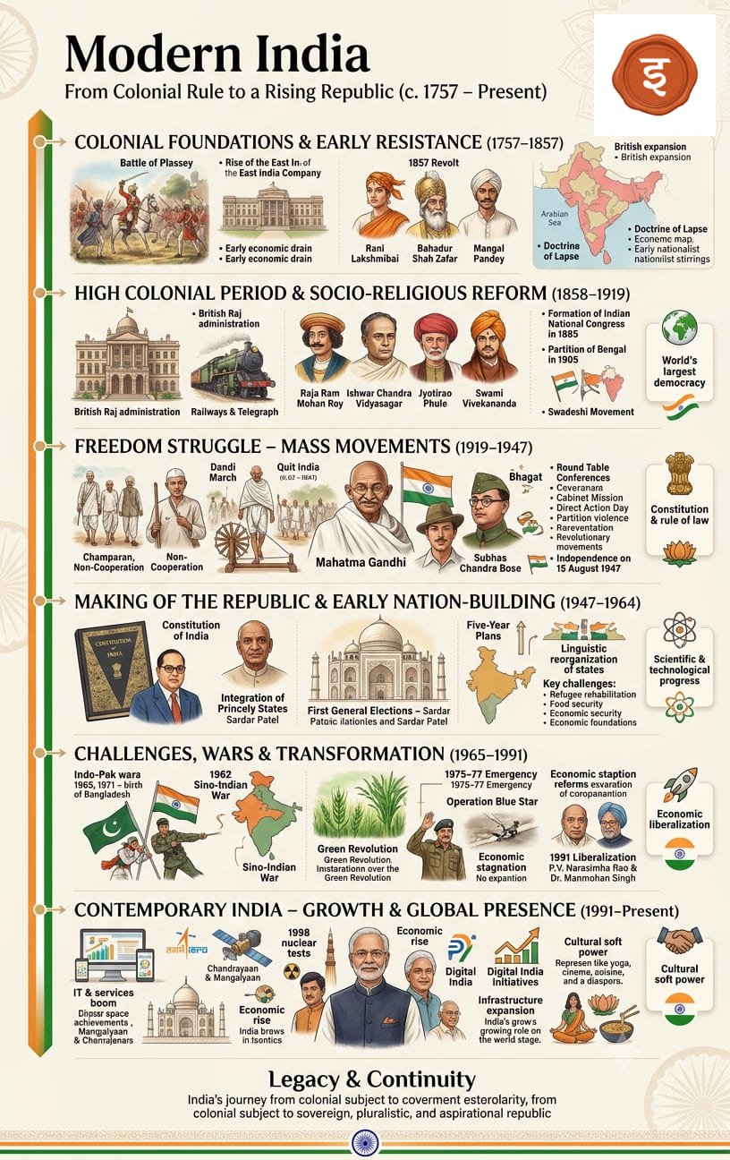 Modern India Infographic — The Whole Era on One Sheet